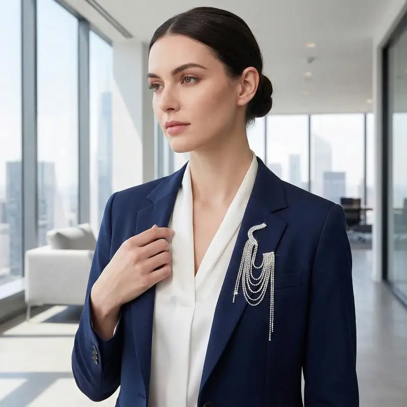 

European And American Luxury Full Rhinestone Tassel Brooch Multi-Layer Rhinestone Autumn And Winter Sweater Joker Brooch