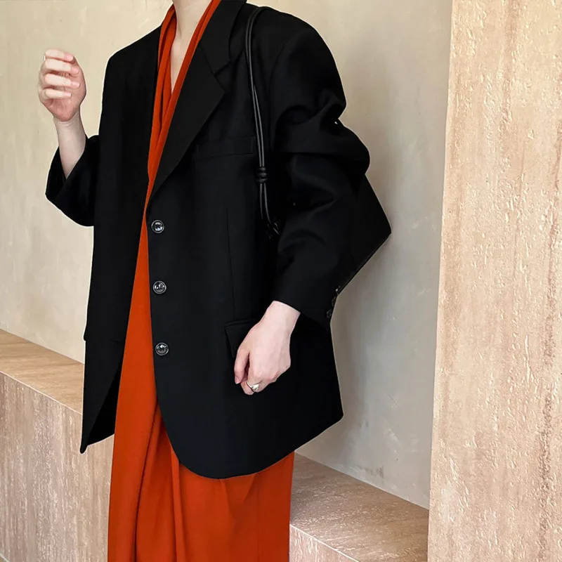 EAEOVNI Vintage-Stil Damen-Blazer-Mantel, einfarbig, 2025, Herbst, neuer Mantel, gekerbter Kragen, Knopfjacke, Bürodame-Kleidung