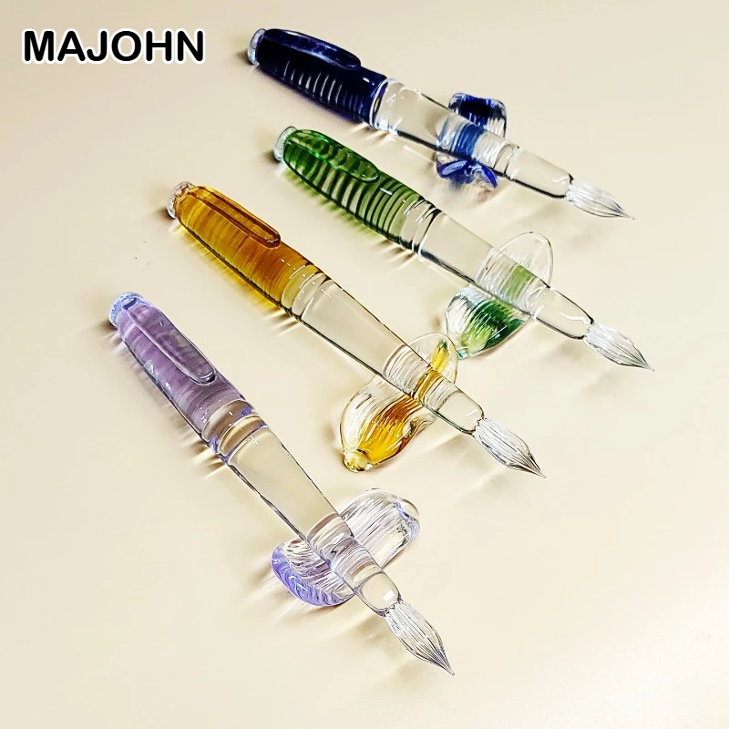 

MAJOHN 4 Colors Handmade Glass Dip Pens for Ink Calligraphy Drawing Journal Office School Supplies Stationery