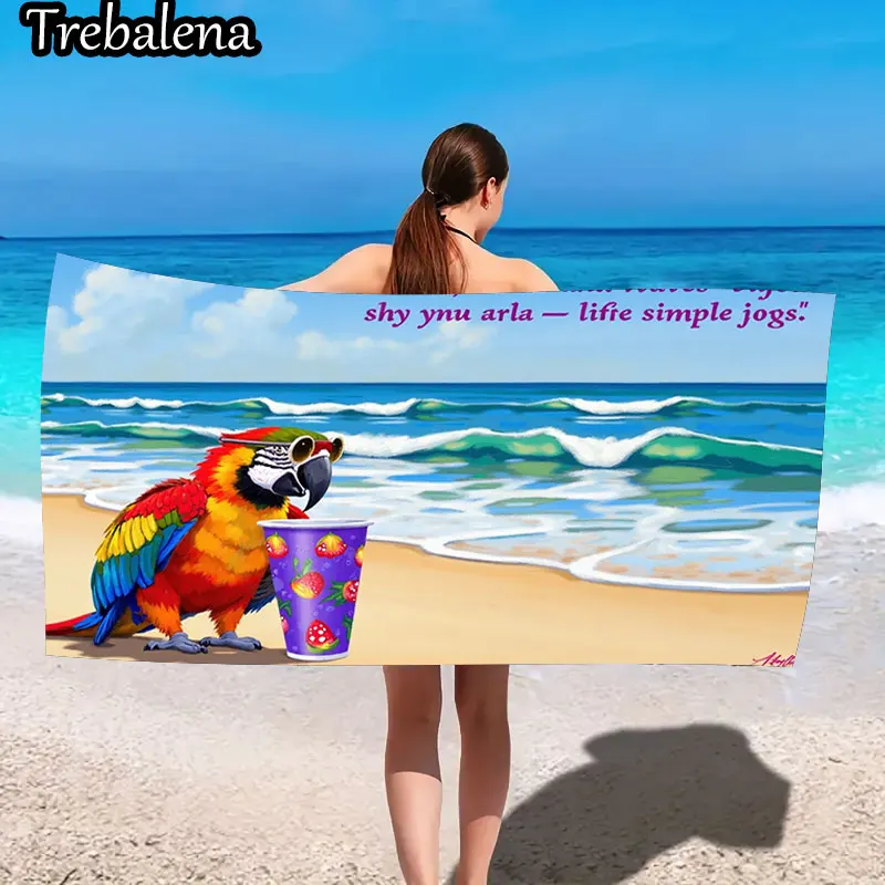 

30*60inch Ultra-Soft Beach Towel with Vibrant Parrot Beach Scene Towel Soft Sand Style