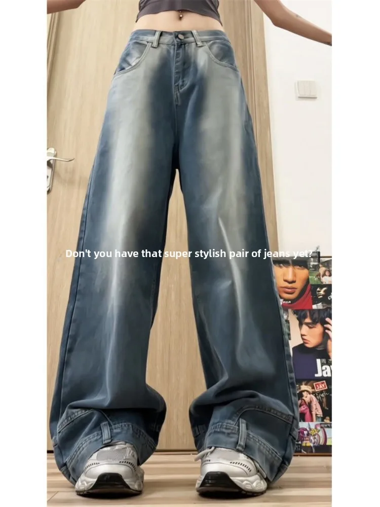 

Men's Workwear Sle Wide Leg Jeans Spring Autumn High Street Vibe Trousers Long Pants Casual Loose Fit Durable Denim