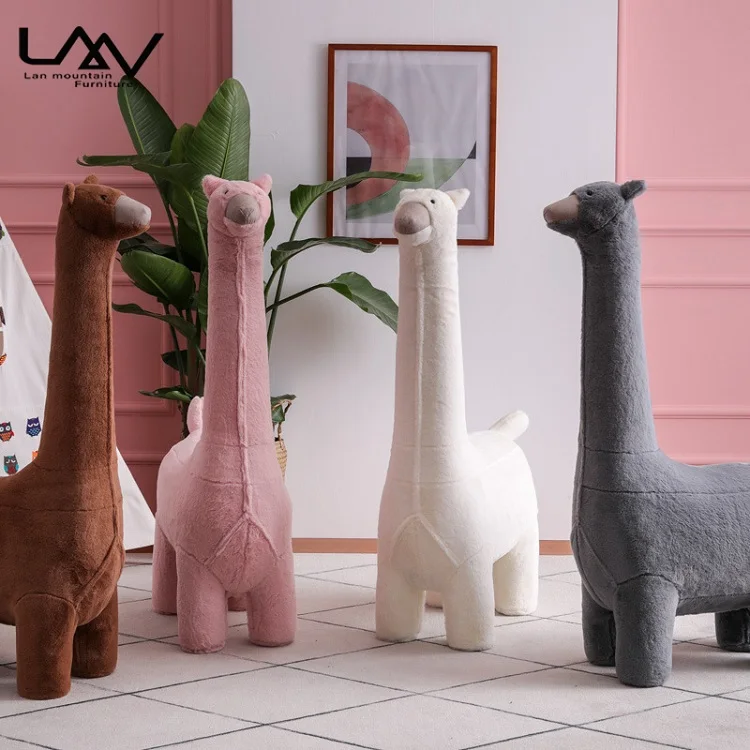 More Color Kids Cartoon Stool Wood Frame Living Room Animal Alpaca Stool Ottoman Furniture