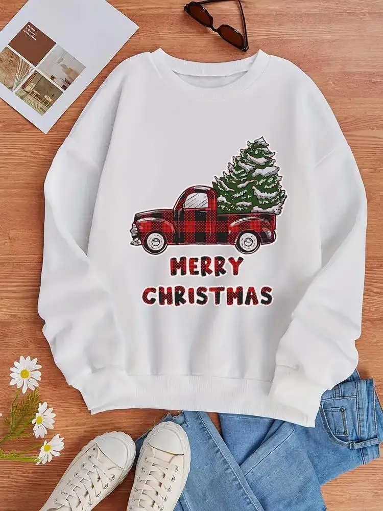 

Truck Tree Trend Cute 90s Graphic Sweatshirts Holiday New Year Christmas Fashion Casual Print Female Women Clothing Pullovers