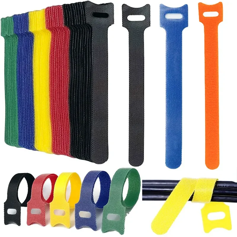 100PCS Reusable Cable Ties Adjustable Cord Straps Cable Organizer Cord Wrap Hook and Loop Fastener Tape for PC Cable Management