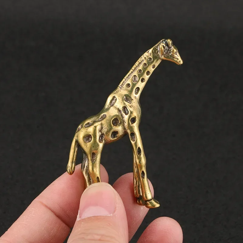 Solid Brass Giraffe Small Statue Desktop Ornament Vintage Animal Figurines Miniatures Decorations Crafts Home Decors Accessories