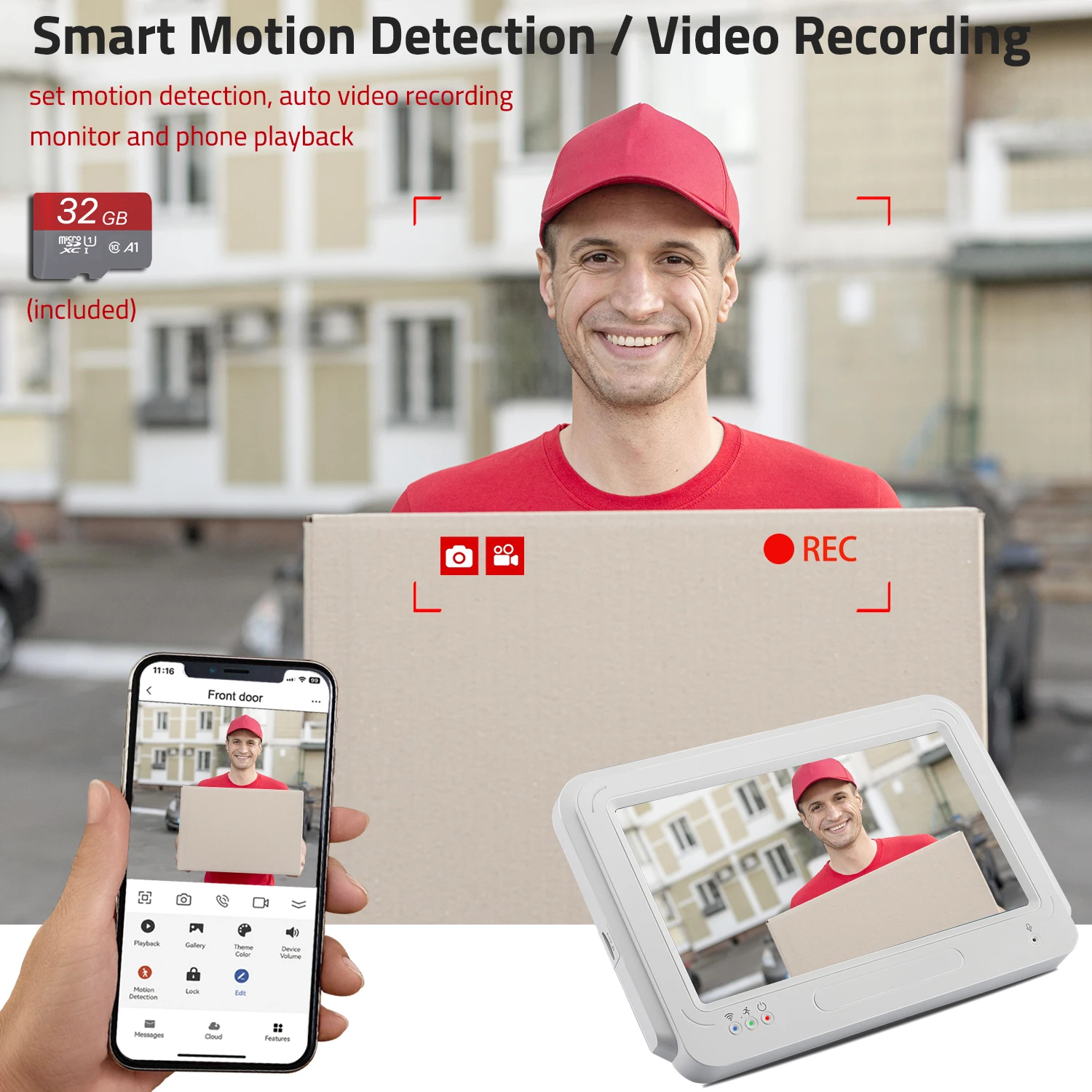 Wireless WiFi Video Doorbell Intercom System, 1080P Doorbell Camera with Monitor, No Monthly Fees, Card Swipe, Tuya APP Unlock
