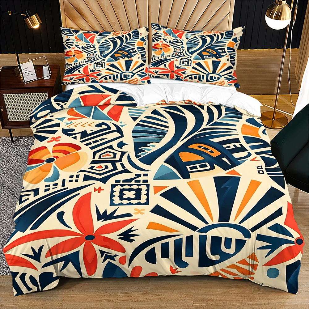 Boho Abstract Tribal Duvet Cover Set Retro Geometric Floral Bedding Set Colorful Ethnic Pattern Quilt Cover with Pillowcases