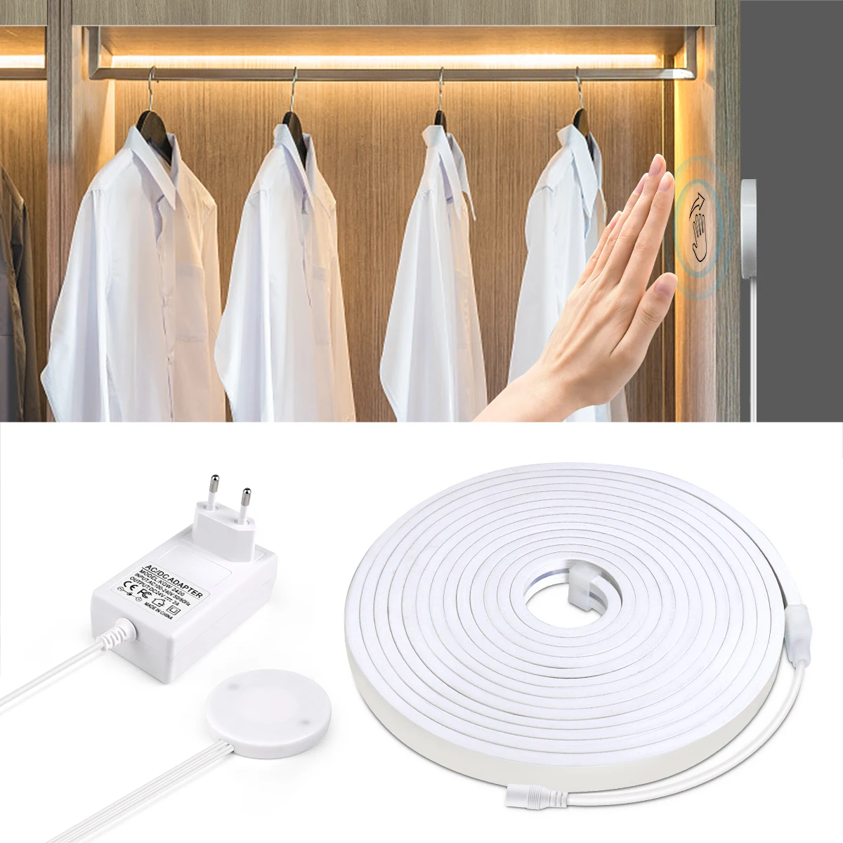 

DC24V COB LED Light Strip With Dimmable Penetrable Wood Mirror Acrylic Wireless Hand Sweep Touch Sensor Switch For Room Decor