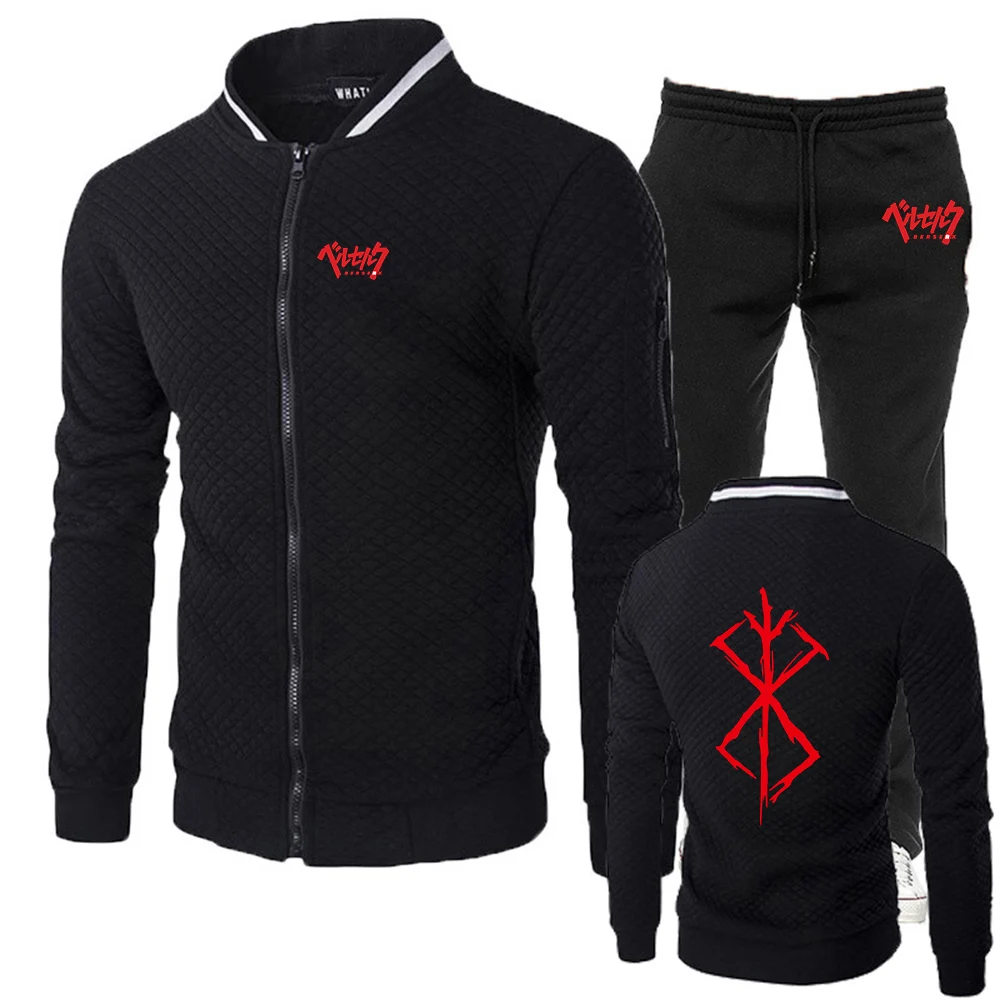 Japan Anime Print 2025 Spring Autumn Mens Popular Round Neck Silm Fit Jacket Sportswear+Sweatpants Slim Sports Suit