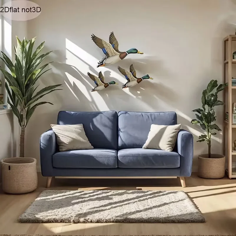3Pcs Mallard Duck Wooden Wall Decor, Flying Duck Wall Art for Rustic Home Decoration