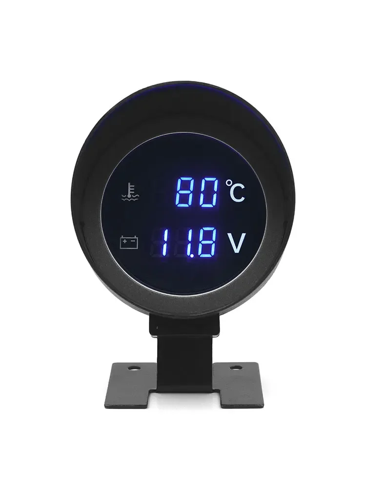 2 w 1 Okrągły cyfrowy wskaźnik temperatury wody LED Woltomierz Volt Miernik napięcia Temperatura Moto Do czujnika temperatury samochodu ciężarowego 12V24V — zdjęcie 2
