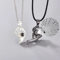 2Pcs Magnetic Couple Necklace For Women Men I Love You 100 Languages Projection Necklace Heart Shape Pendant Necklace Jewelry