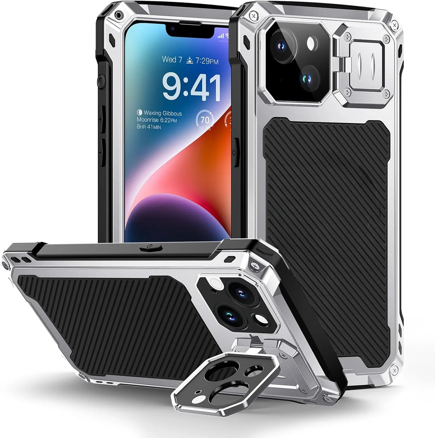 For iPhone 14 Pro Max Heavy Duty Shockproof Metal Magnetic Case With Camera Kickstand Glass Screen Protector Magsafe Charging