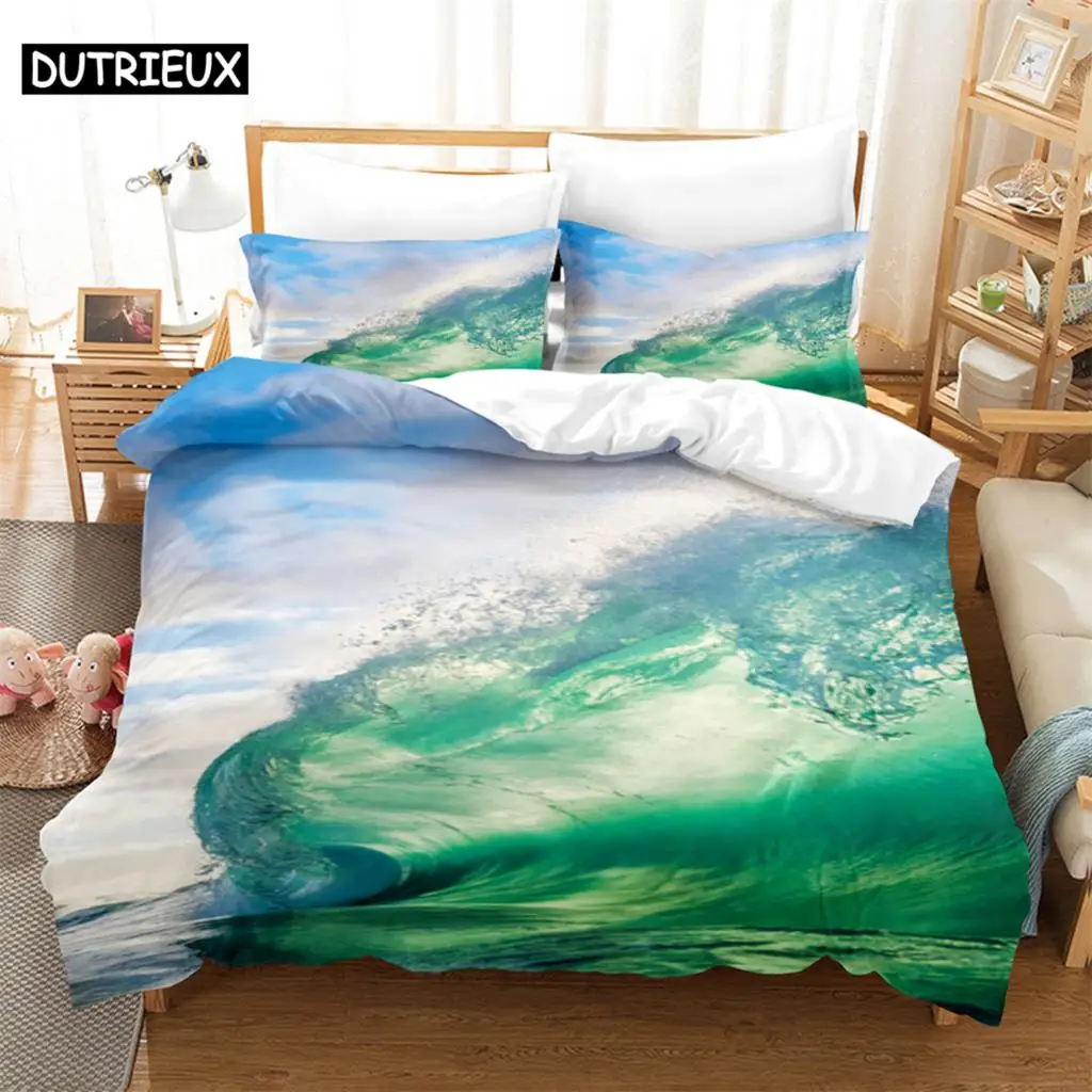 3PCS Green ink painting Bedding Sets Home Bedclothes Super King Cover Pillowcase Comforter Textiles Bedding Set