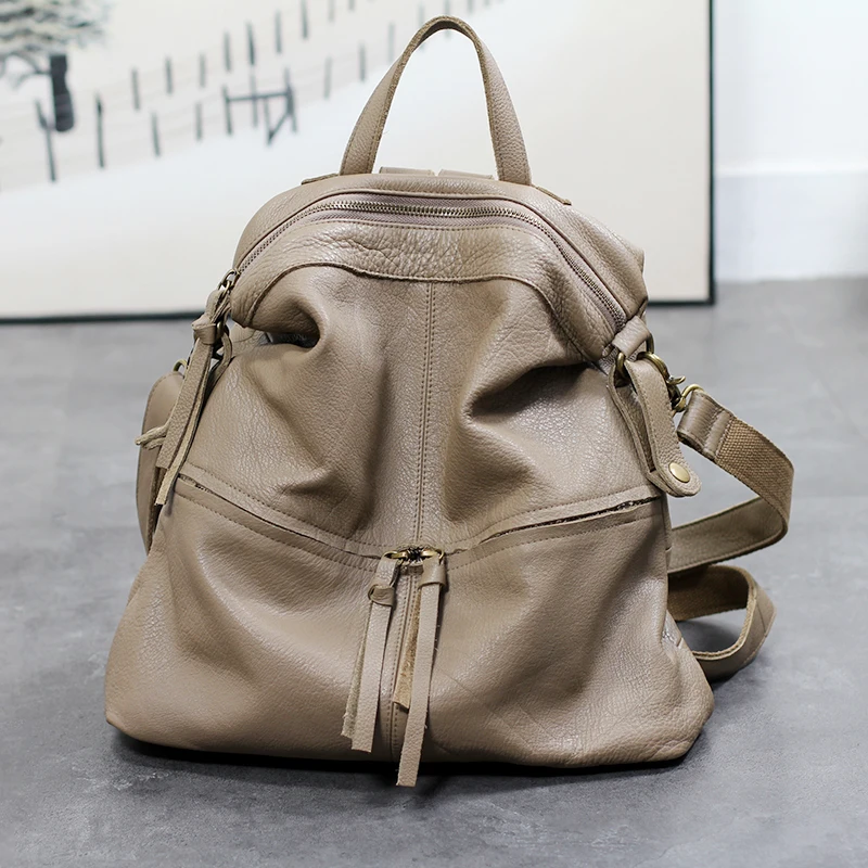 Modische und minimalist ische, vielseitige und große Kapazität Echt leder Damen tasche, Retro Top Layer Rindsleder lässige Damen tasche