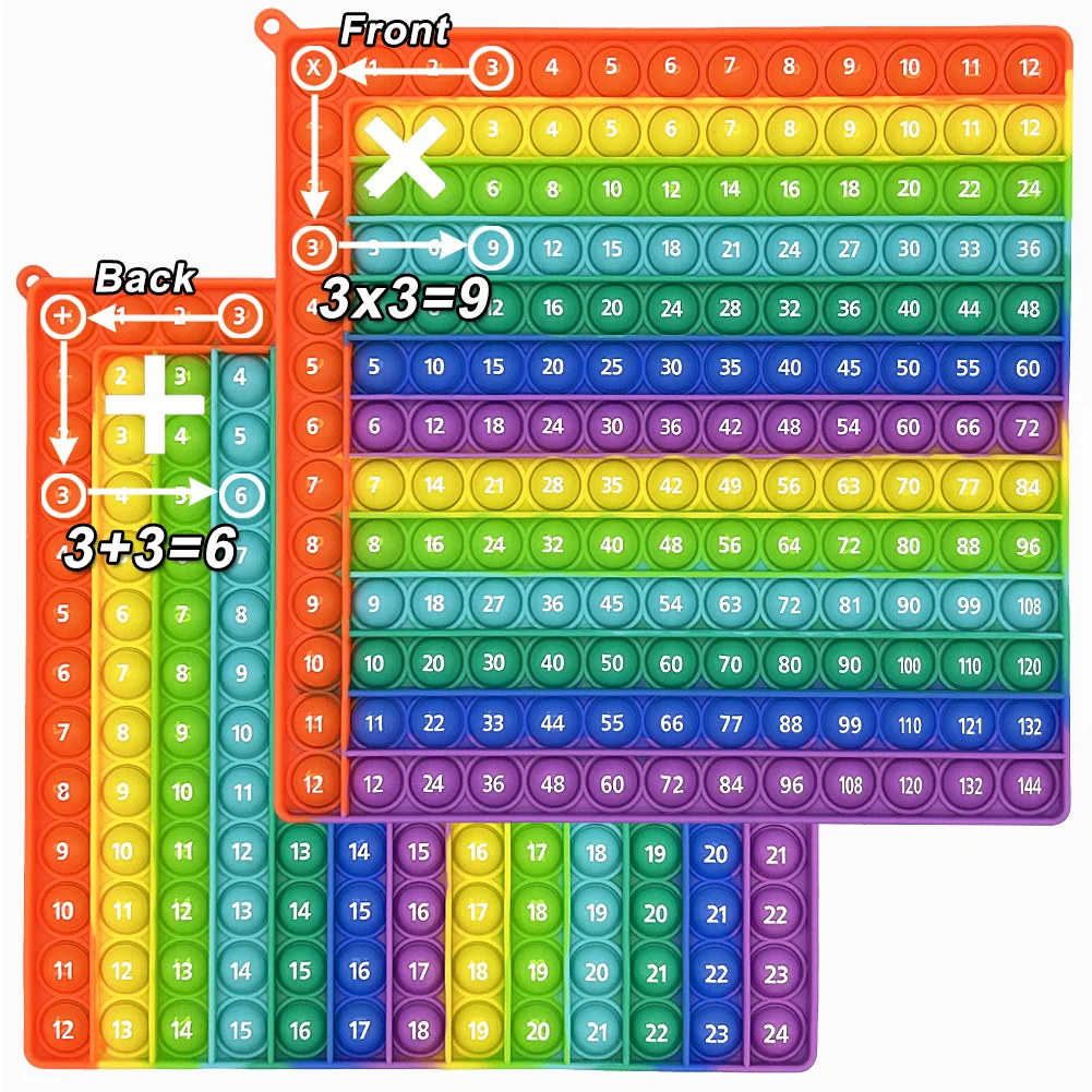 モンテッソーリ教育乗算ゲーム、追加チャート、ポップそわそわおもちゃ、数学練習活動、12x12および12回のテーブル