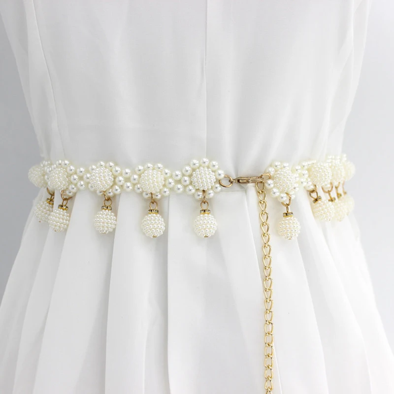 1PC Spliced Pearl Women Belt Elegant Versatile Elastic Waist Design Fashion Beading Versatile Spring Summer