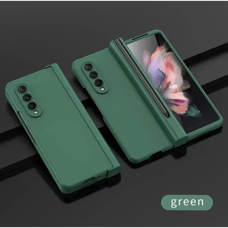 حافظة هاتف لهاتف سامسونج جالاكسي Z Fold 7 6 5 4 3 5G مع حامل فتحة القلم لغطاء بلاستيكي بمفصل القلم مع زجاج الشاشة الأمامية