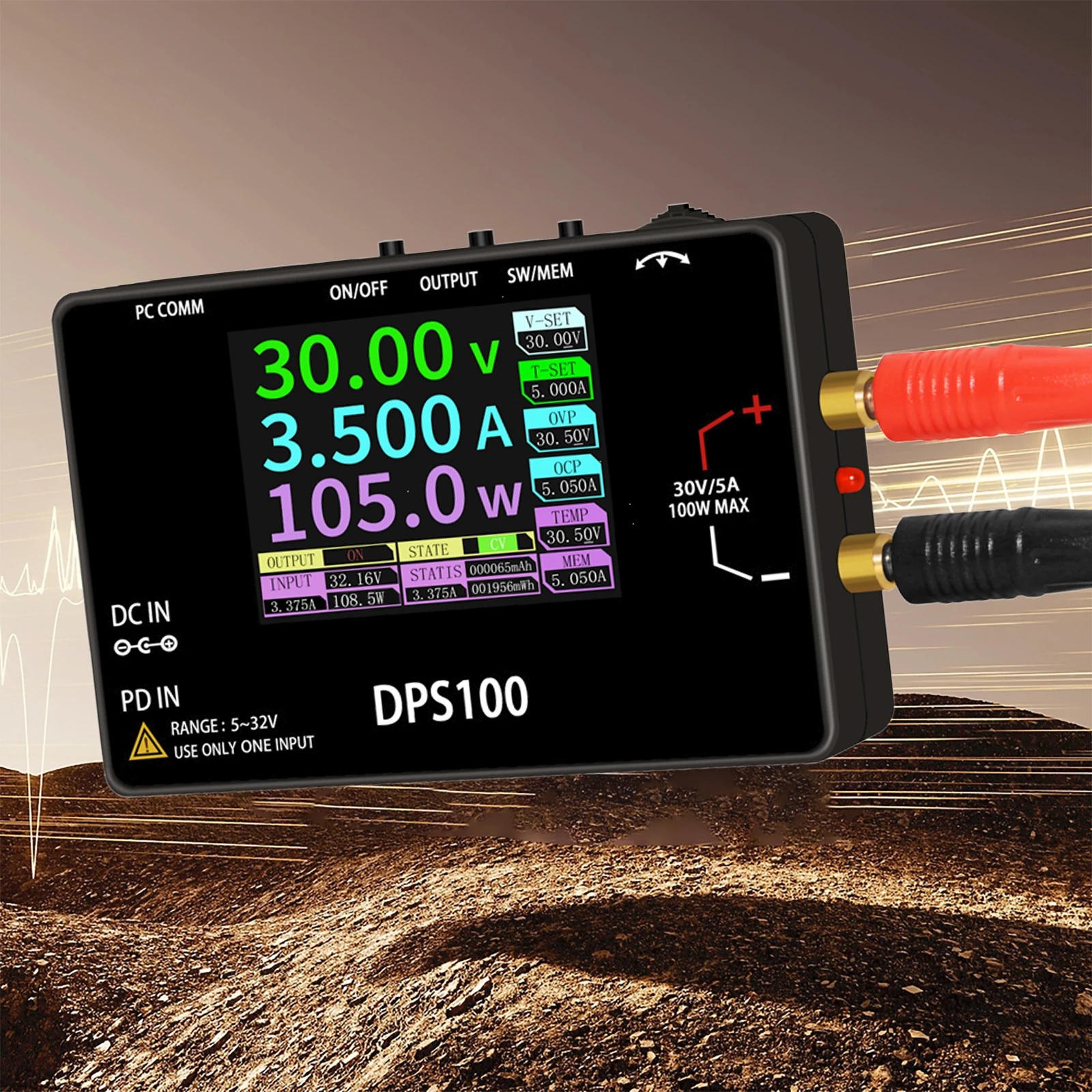 

DPS100 Adjustable Voltage Regulator 30V 5A 100W Max Pocket Size Bench Switching Programmable Voltage Regulator Power Supply