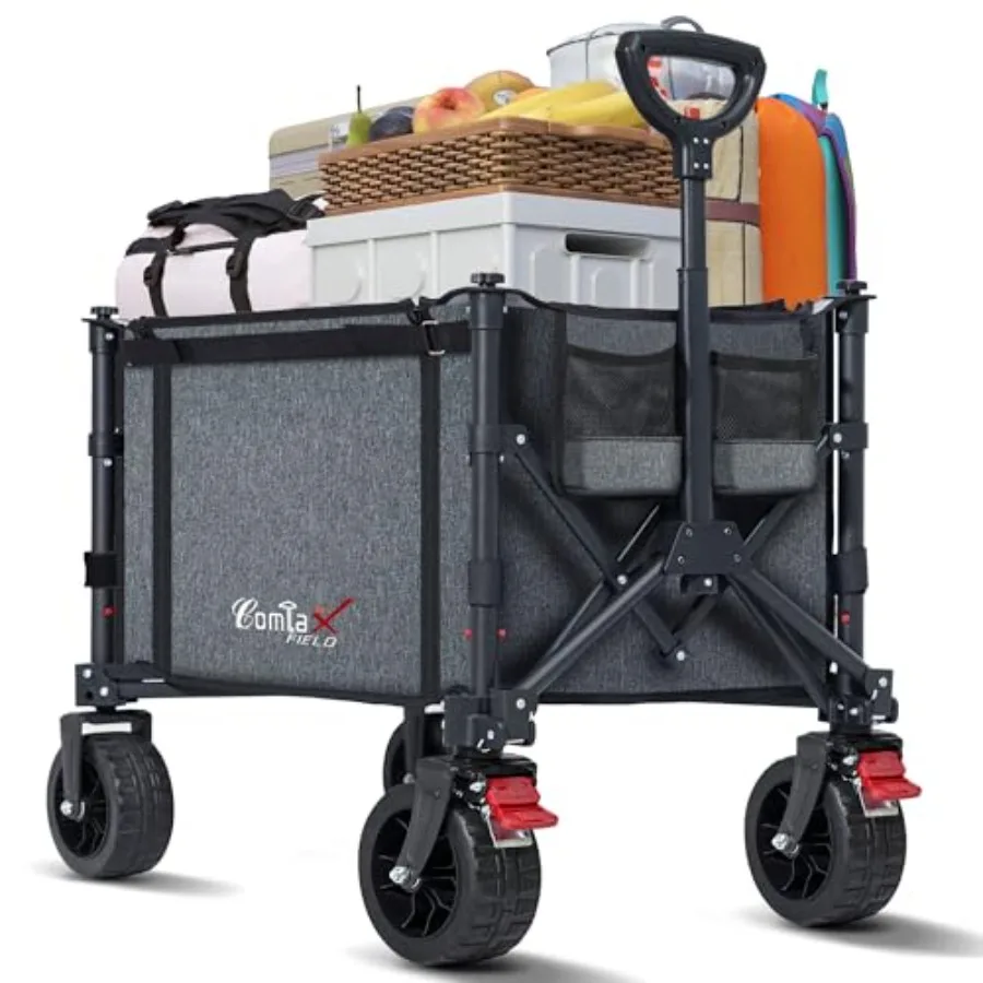 

Foldable Garden Wagon Cart with Big Wheels and Brakes 250lbs Capacity Lightweight Grey Utility Cart for Camping Shopping Sports