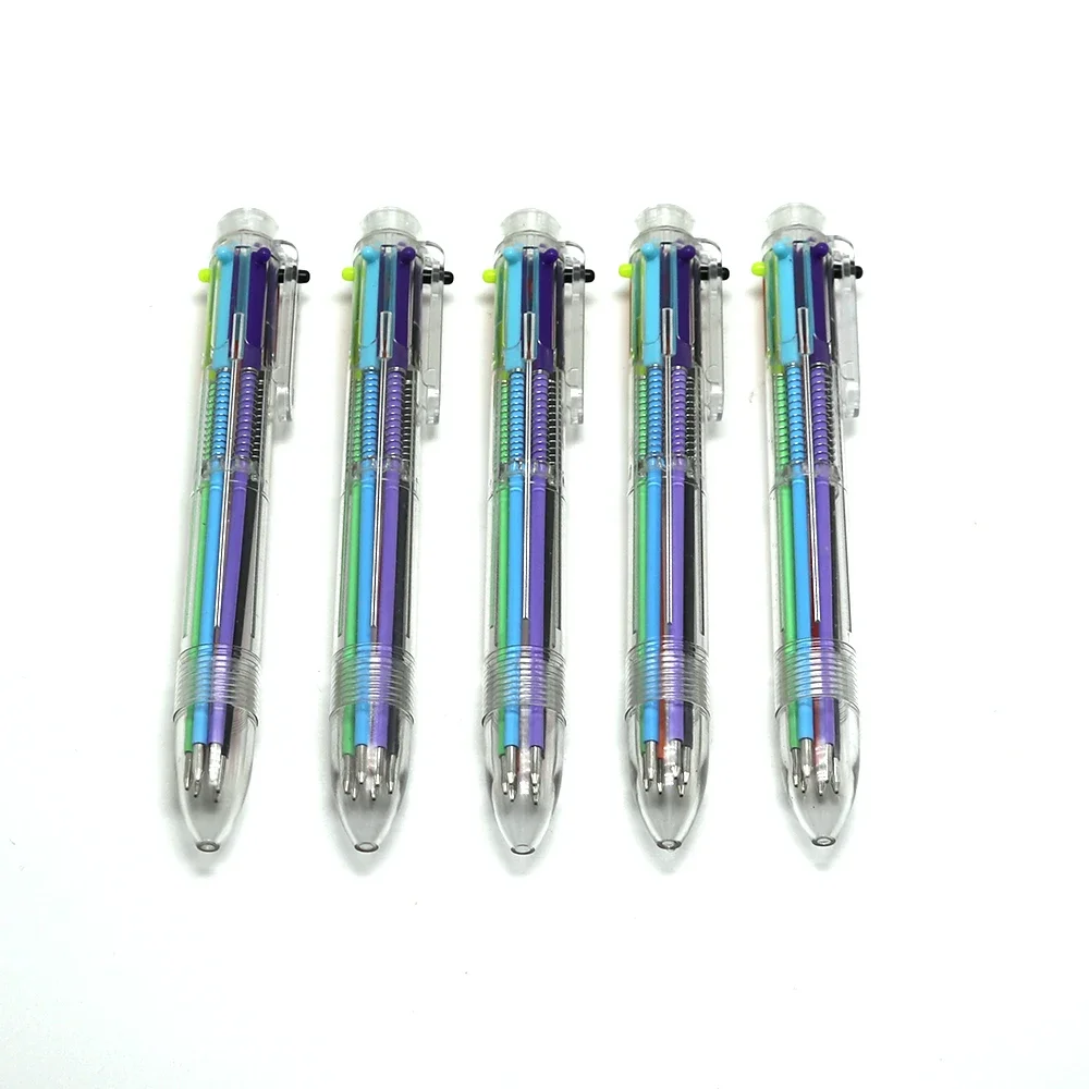 Plastic Pens With Multi-color Models 0.7mm 6 In 1 Six Colors Transparent Barrel Ballpoint Pen