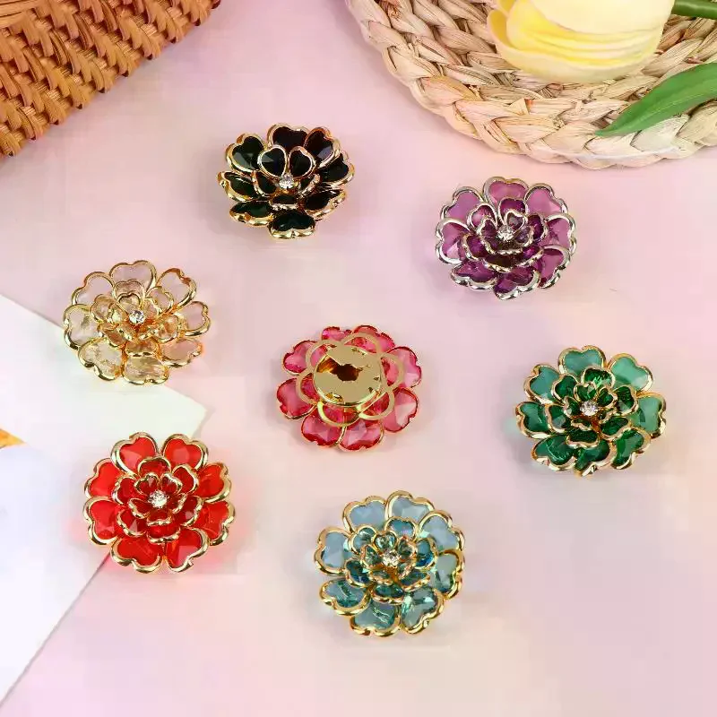 Faux Shell Pearl Flower Button Decorative Covers Women Shirt Accessories Cufflinks Luxury Rhinestone Button Clip For Clothing