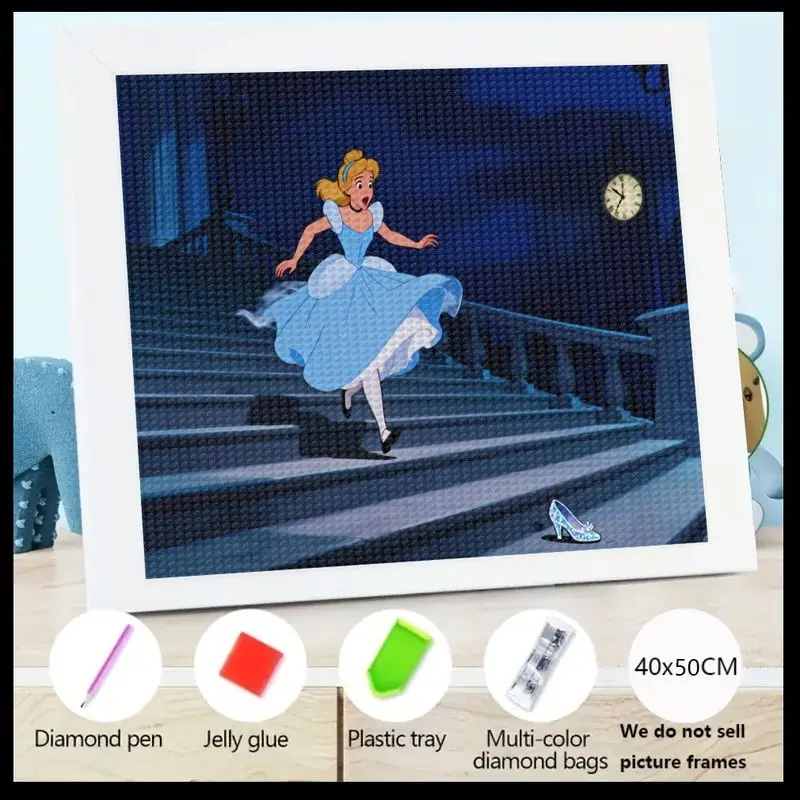 

1PC Disney Princess Cinderella 5D Full Drill Diamond Painting Kit, DIY Enchanted Fairy Tale Crystal Rhinestone Art Set with Lost