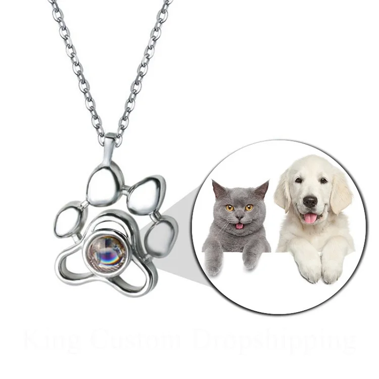 

Dog Paw Projection Necklace Custom Photo Memory Pet Special Gift is Worth Collecting Birthday Gifts.