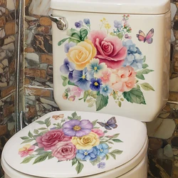 2PCS Painted Flower Bathroom Toilet Stickers Home Wall Waterproof Wall Stickers