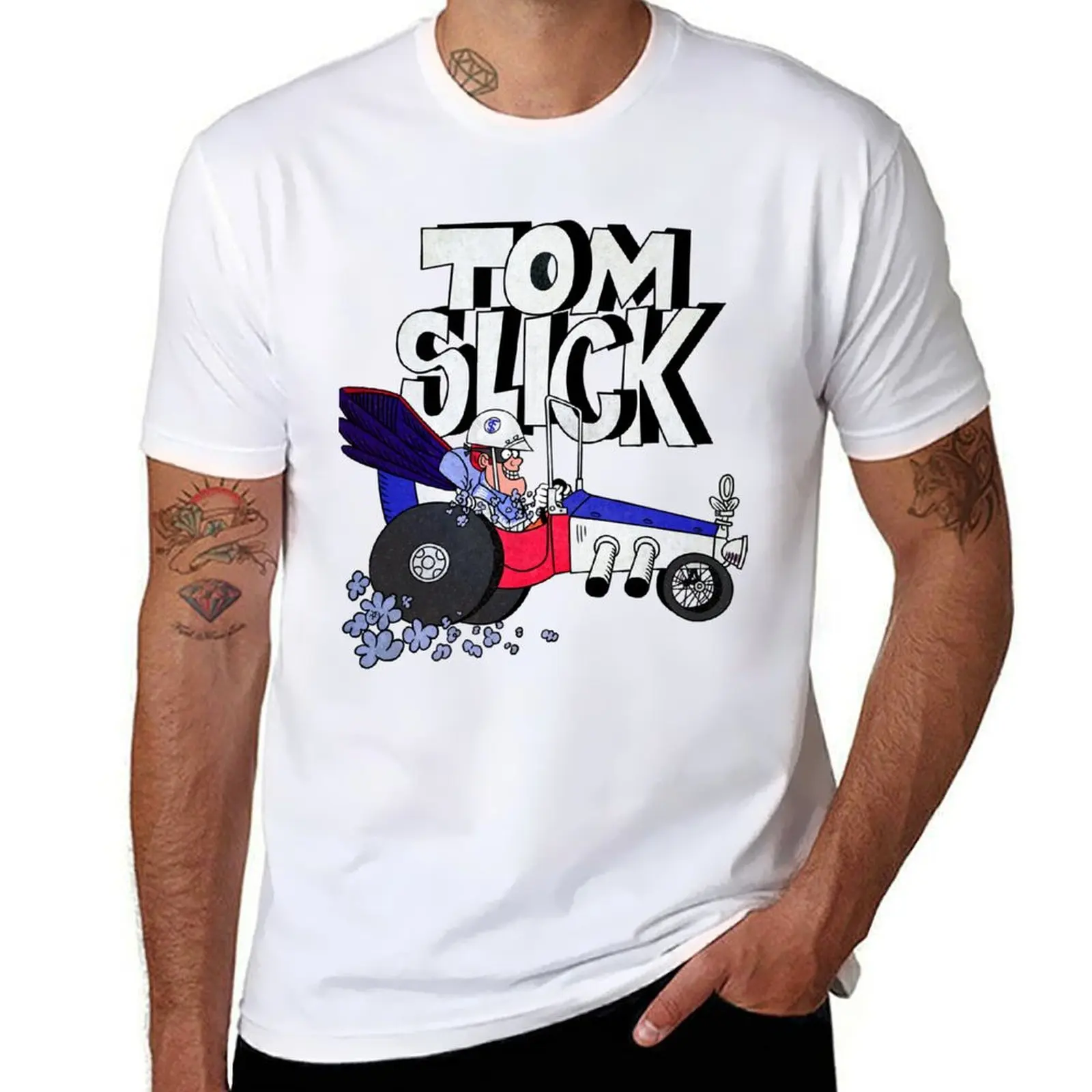 

Tribute to Jay Ward Cartoons Tom Slick in the Thunderbolt Grease Slapper with Logotype Classic T-Sh.png T-Shirt