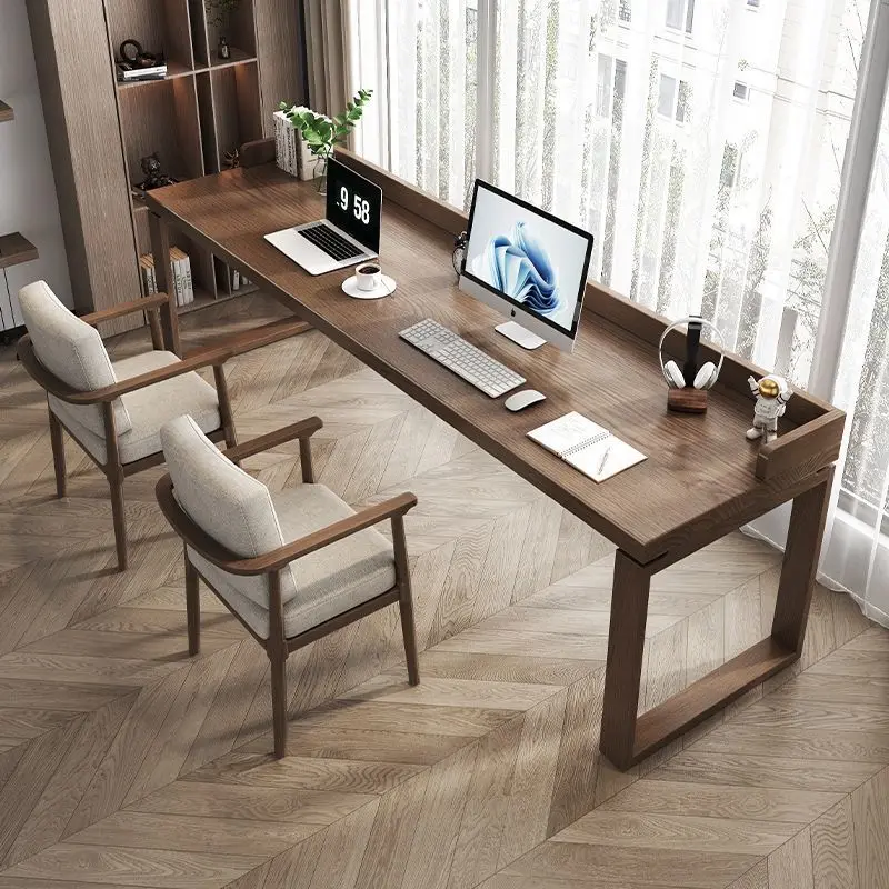 Solid wood long table Double desk Home against the wall Children's study table Bedroom office Writing desk Student