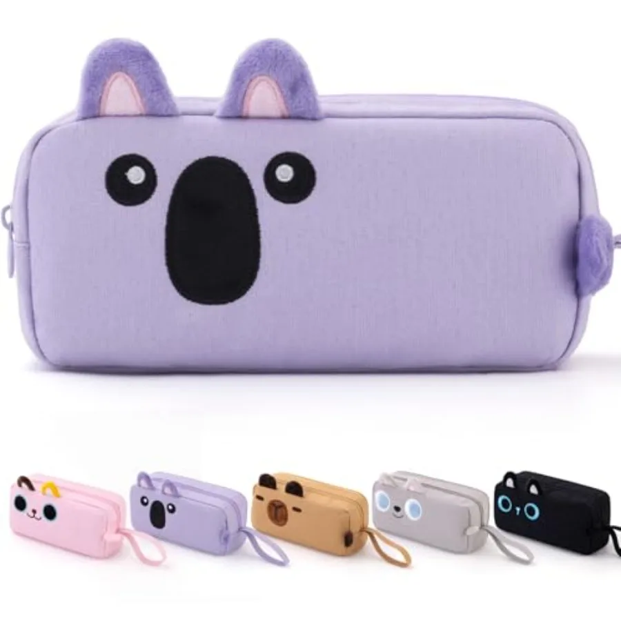 

Cartoon Pencil Case, Large Capacity Pen Pouch with Embroidered Animal Design, School Supplies Bag for,Teens, Students