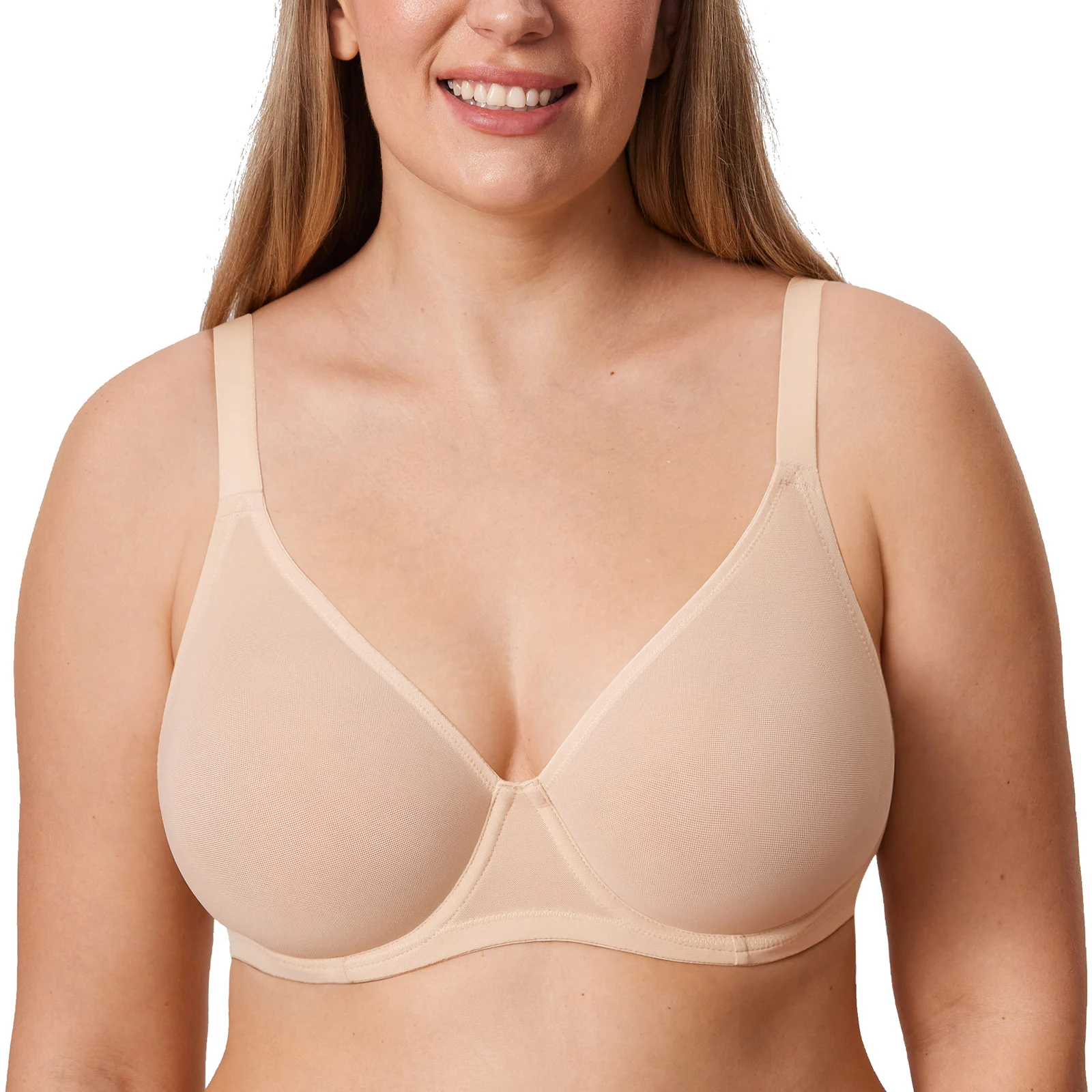 Women's Cosnufy Sheer Mesh Bra Plus Size Plunge Full Coverage Unlined Underwire Bras DD E F G