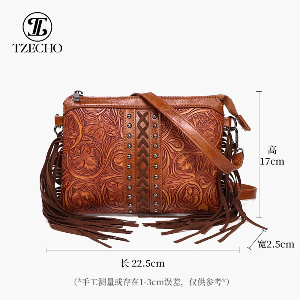 2026 New Bohemian Bag Tassel Crossbody Bag Shoulder Bag Premium Feel Bag Pu Leather Printed Handbag For Women