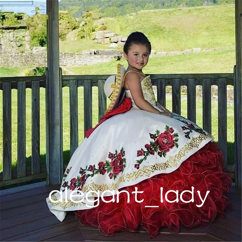 Mini vestido de quinceañera con cuentas bordadas para niños, vestidos de princesa mexicana, charro, desfile de belleza, vestido de cumpleaños para niñas de flores