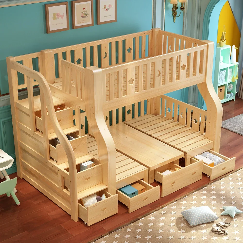 Children Furniture 2 Floor Wooden Child Bunk Bed With Slide For Kids Bedroom Set