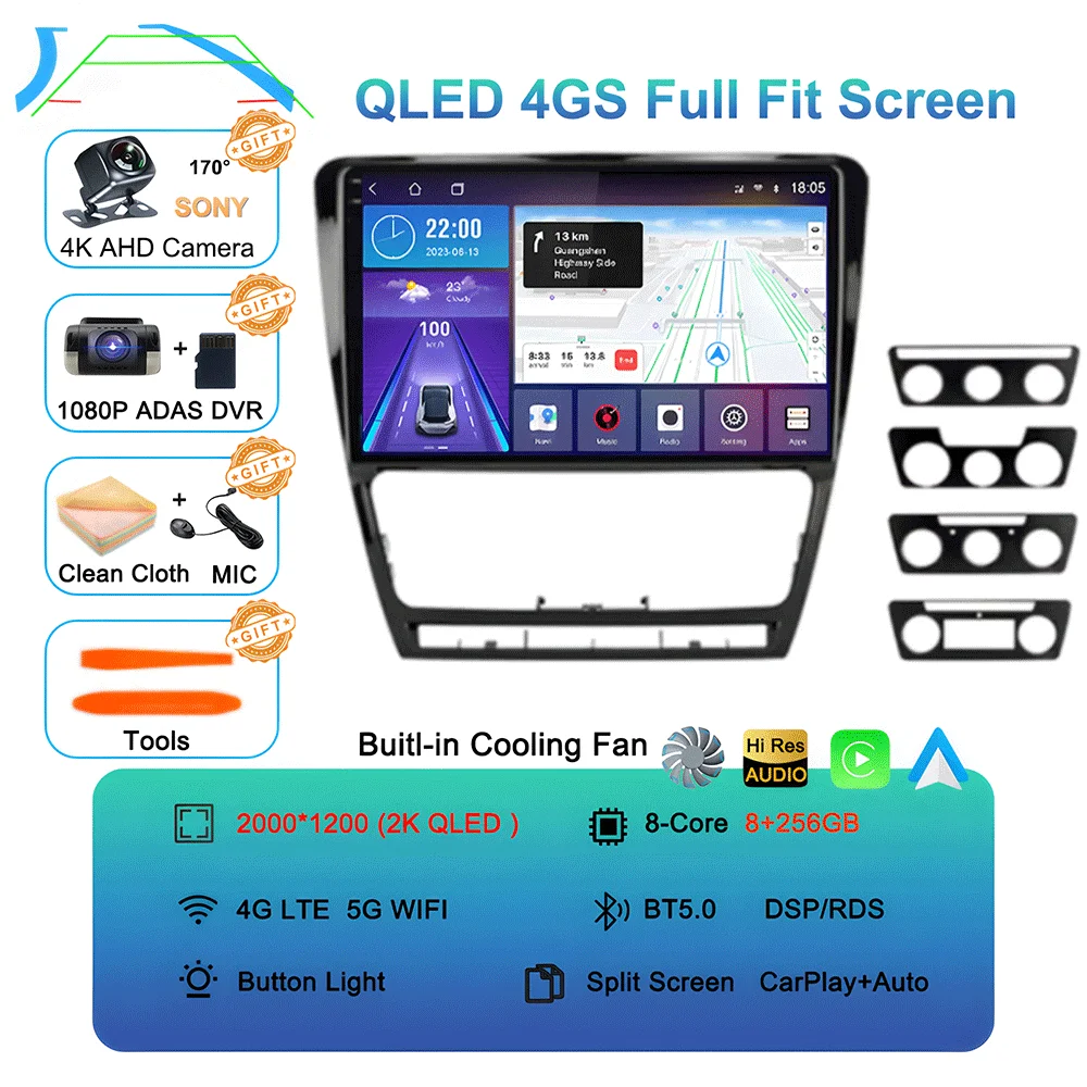 10.1 "Android 16 Autoradio Multimidia Video Player WIFI + 4G 2din Navigatie GPS Voor SKODA Octavia 2 A5 2007-2014 Head Unit Stereo