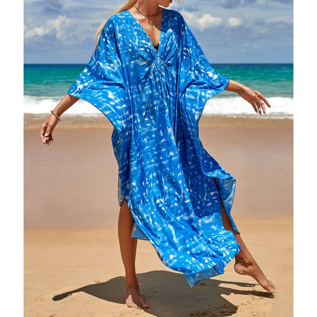 Sexy Tunika mit Zebra-Muster und V-Ausschnitt, Strandkleid, Strandmode, langes Strandkleid für Damen, V4159 – Detail 39