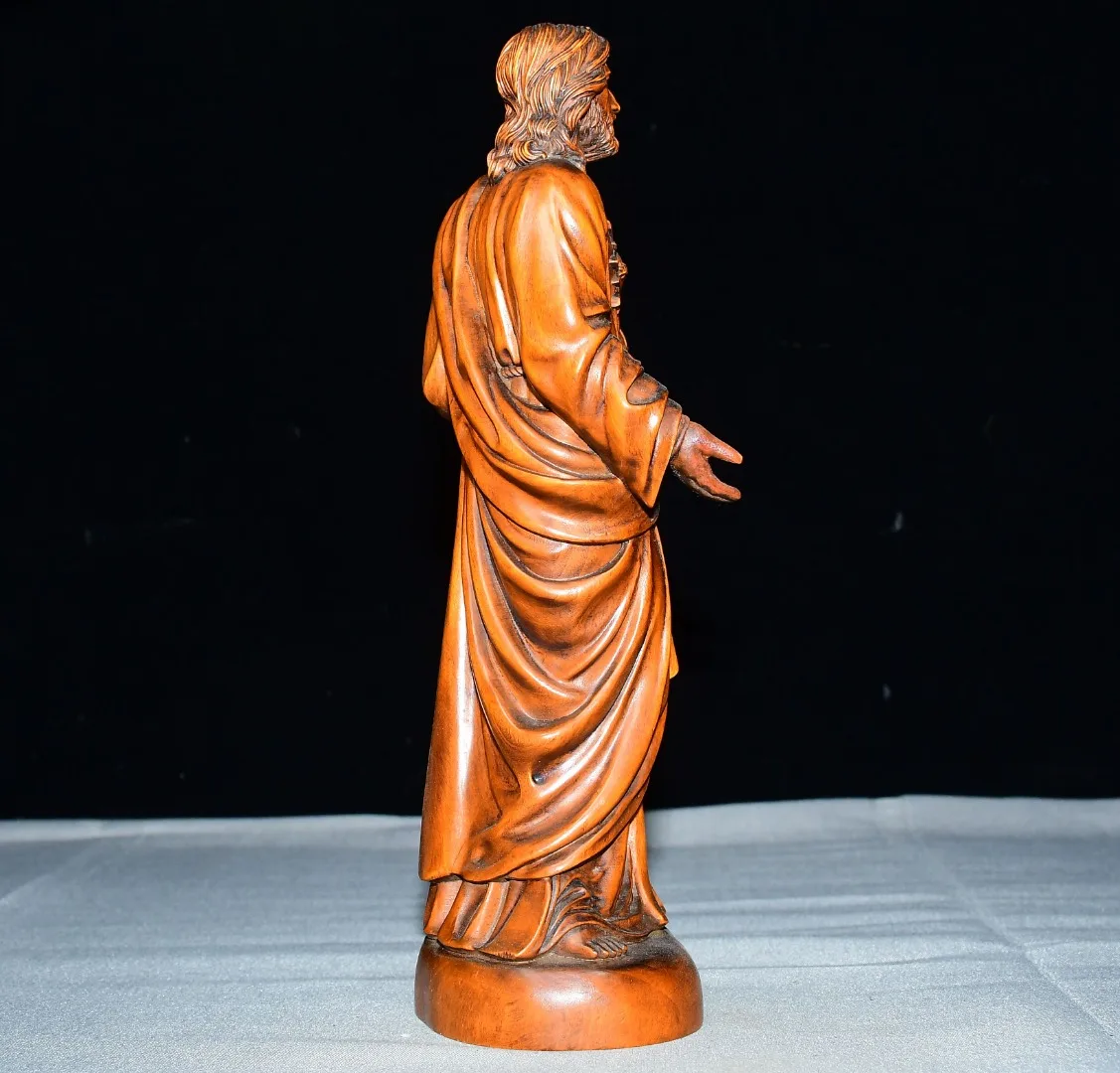 8"Old Boxwood Jesus Christianity cross Worship Hall Town house Exorcism Study Amass wealth Ornaments view 6