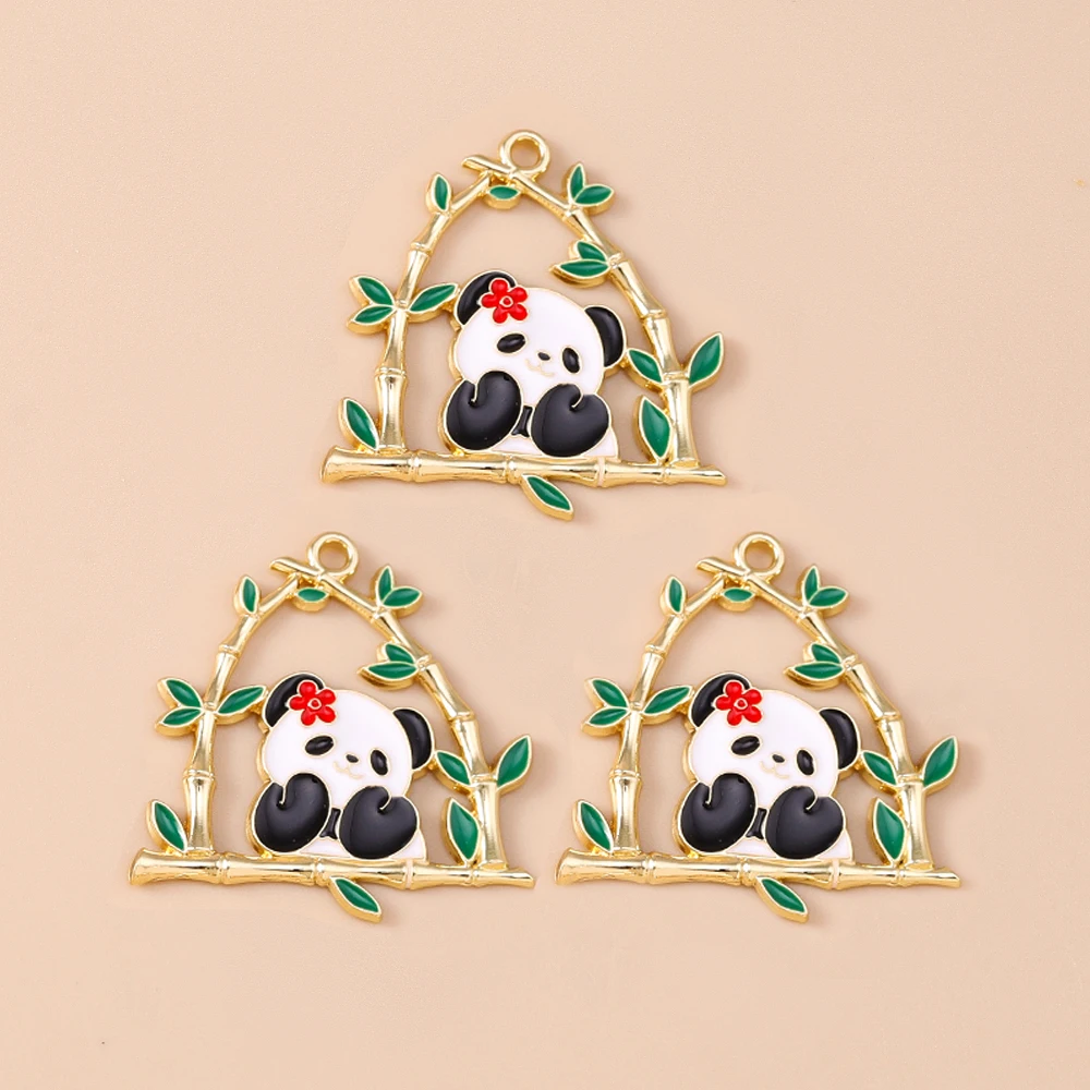 Leslie 10 Stück goldfarbene niedliche Panda-Anhänger, Emaille-Bambus-Panda-Anhänger für DIY-Ohrringe, Halsketten, handgefertigten Schmuck – Detail 6