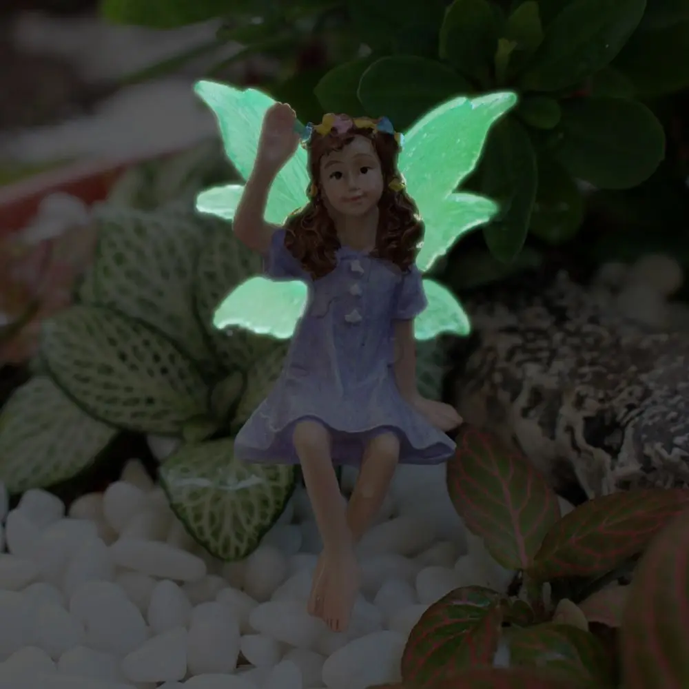 6PCS Multicolor Miniature Fairy Figurine Glow in The Dark Resin Fairy Bonsai Ornament Beautiful Wings Fairy Garden