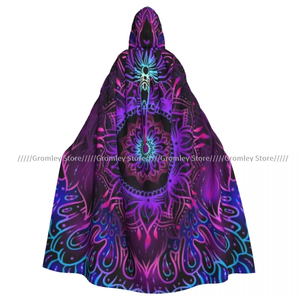 Lotus Flower Ayurveda Symbol Mandala Witch Cloak Hooded Cosplay Costume Halloween Adult Long Party Cape