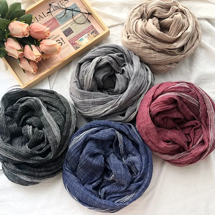 

Autumn Winter Cotton Linen Scarf for Fashion Patchwork Striped Scarves Warm Neckerchief Soft Long Shawl E829