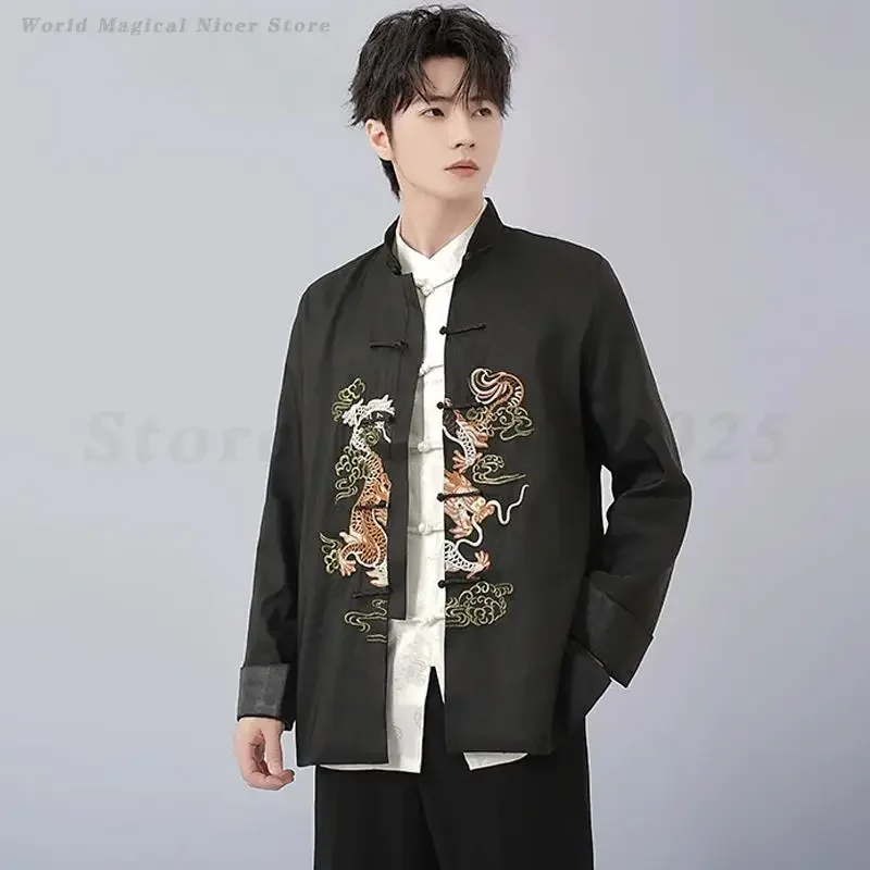 

Male Retro Embroidered Tang Clothes Men Large Size 3XL Kung Fu Shirt Chinese Tradition Jackets Coat Spring Autumn Tang Style Top