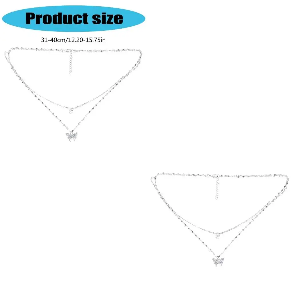 Double Layer Butterfly Necklace Adjustable Length Double Layer Butterfly Necklace Stylish Clavicle Chain Jewelry