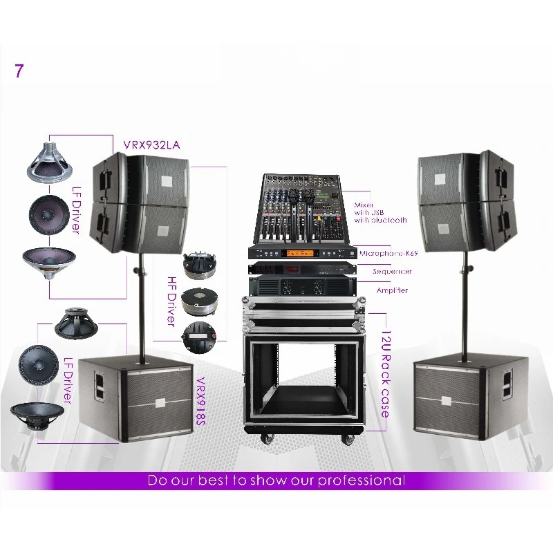 2600W Complete Line Array PA System with 4x 12-Inch Tops and 2x 18-Inch Subwoofers for Live Events-VRX932+VRX918