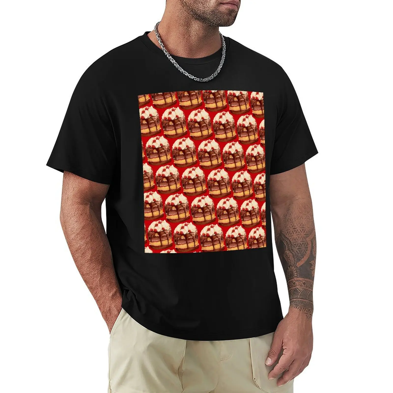

Chocolate Raspberry Cake Pattern T-Shirt customizeds designer shirts Anime t-shirt funny gifts clothing for men