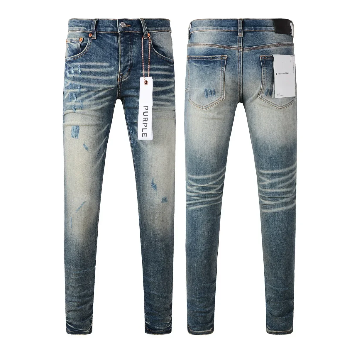 

Purple brand jeans Fashion high quality high street distressed blue jeans fashionable repair low rise tight denim pants