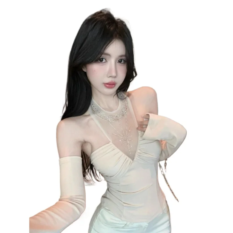 

Розовая футболка в стиле Pure Desire, женская новая футболка с облегающей талией, темпераментный топ с открытыми плечами в иностранном стиле на день рождения