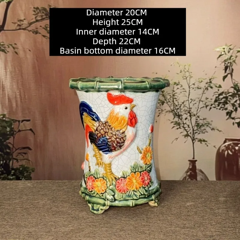 Bamboo Knot Rooster Flower Pots Round Bonsai Green Plants Flower Pots Coarse Pottery Indoor Living Room Flowerpots Garden Supply